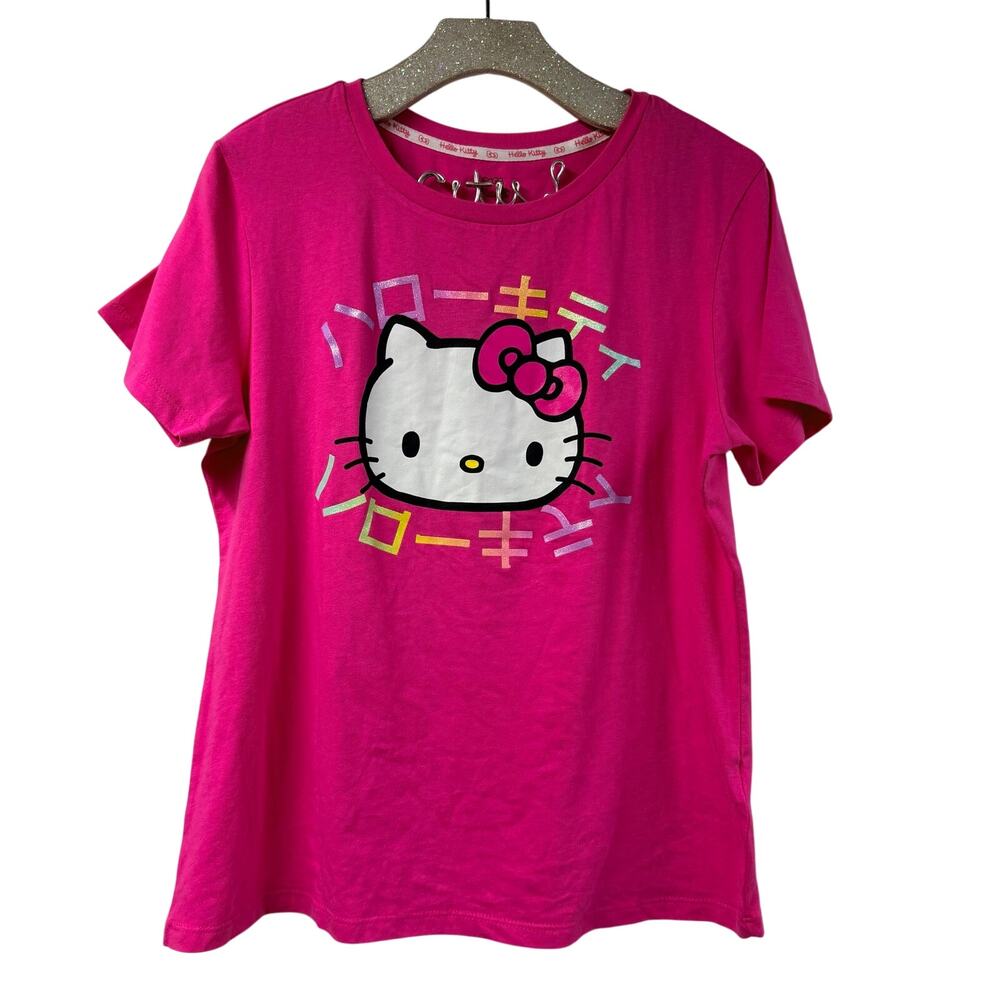 Hello Kitty Hot Pink T Shirt Glitter Haro Kiti Japanese NWT XL